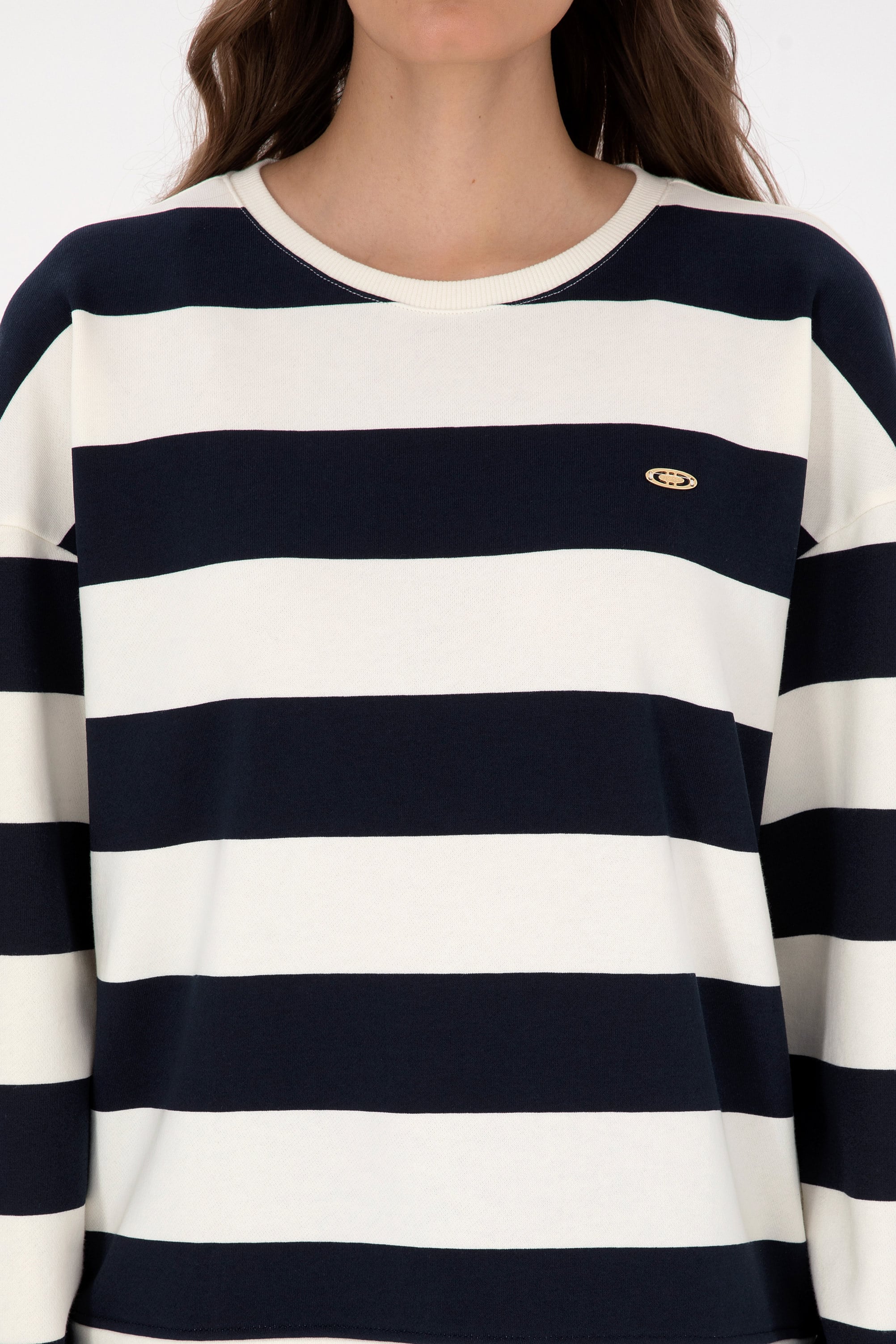 Kadın Lacivert Çizgili Bisiklet Yaka Sweatshirt - Image 6