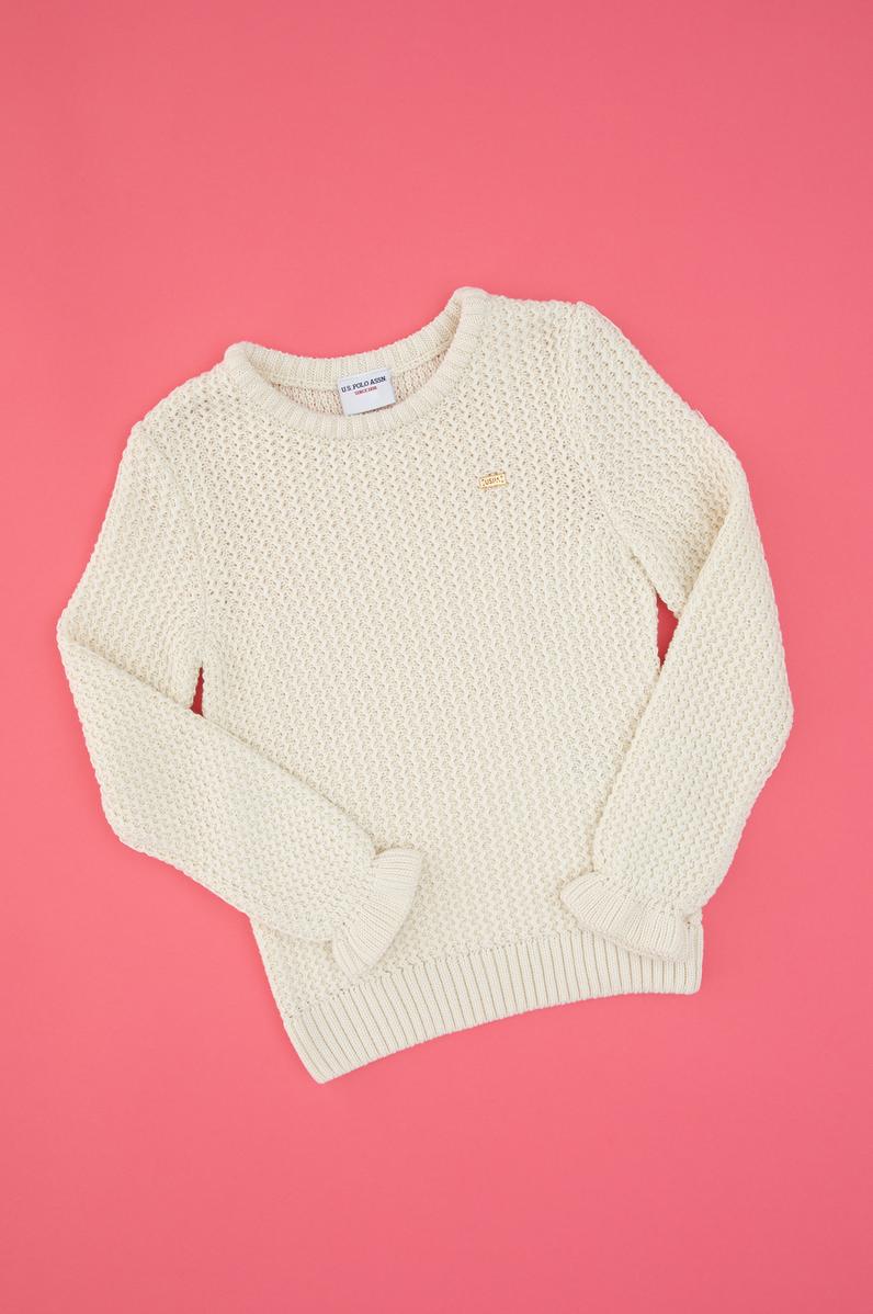 Kız Çocuk Bisiklet Yaka Krem Kazak