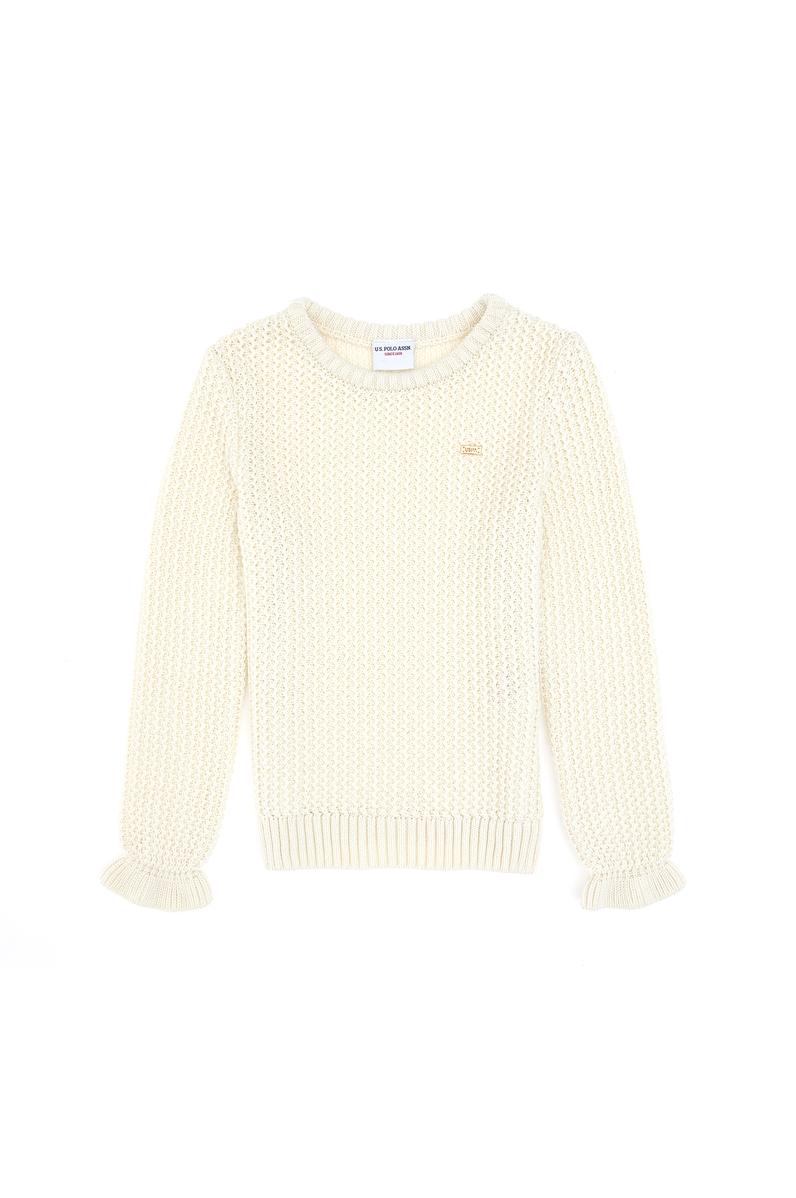 Kız Çocuk Bisiklet Yaka Krem Kazak