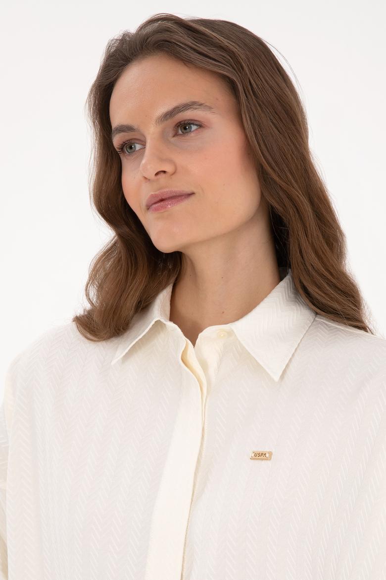 Kadın Krem Uzun Kollu Oversize Desenli Gömlek - 50316422003