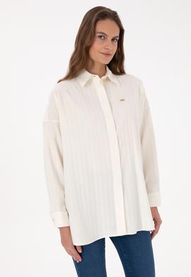 Kadın Krem Uzun Kollu Oversize Desenli Gömlek - 50316422003