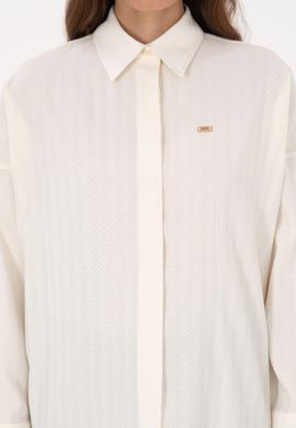 Kadın Krem Uzun Kollu Oversize Desenli Gömlek - 50316422003