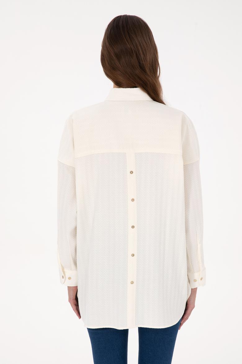 Kadın Krem Uzun Kollu Oversize Desenli Gömlek - 50316422003