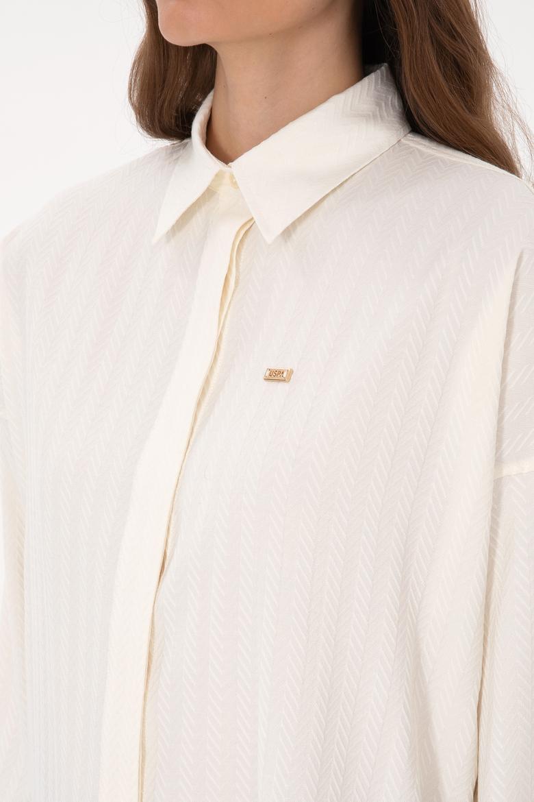 Kadın Krem Uzun Kollu Oversize Desenli Gömlek - 50316422003
