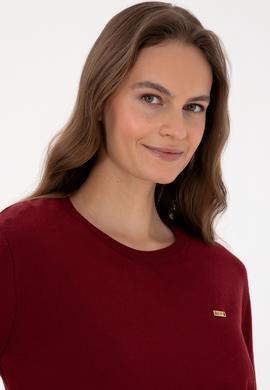 Kadın Bordo Bisiklet Yaka Basic Kazak - 50313579020