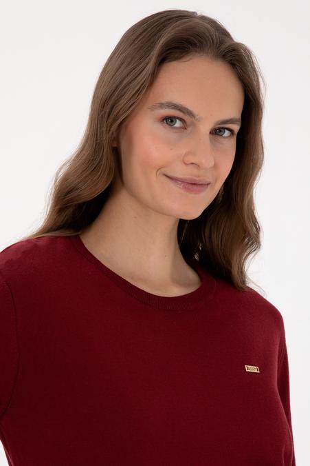 Kadın Bordo Bisiklet Yaka Basic Kazak