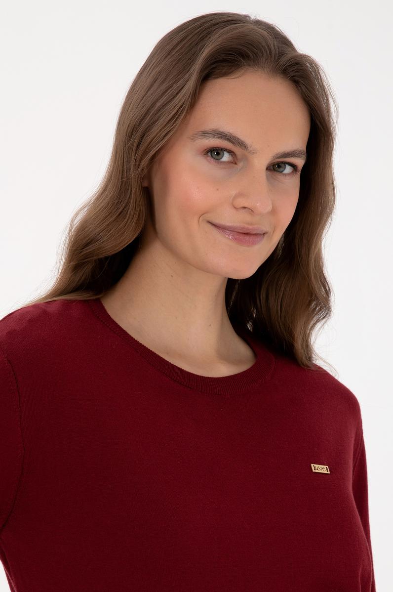 Kadın Bordo Bisiklet Yaka Basic Kazak