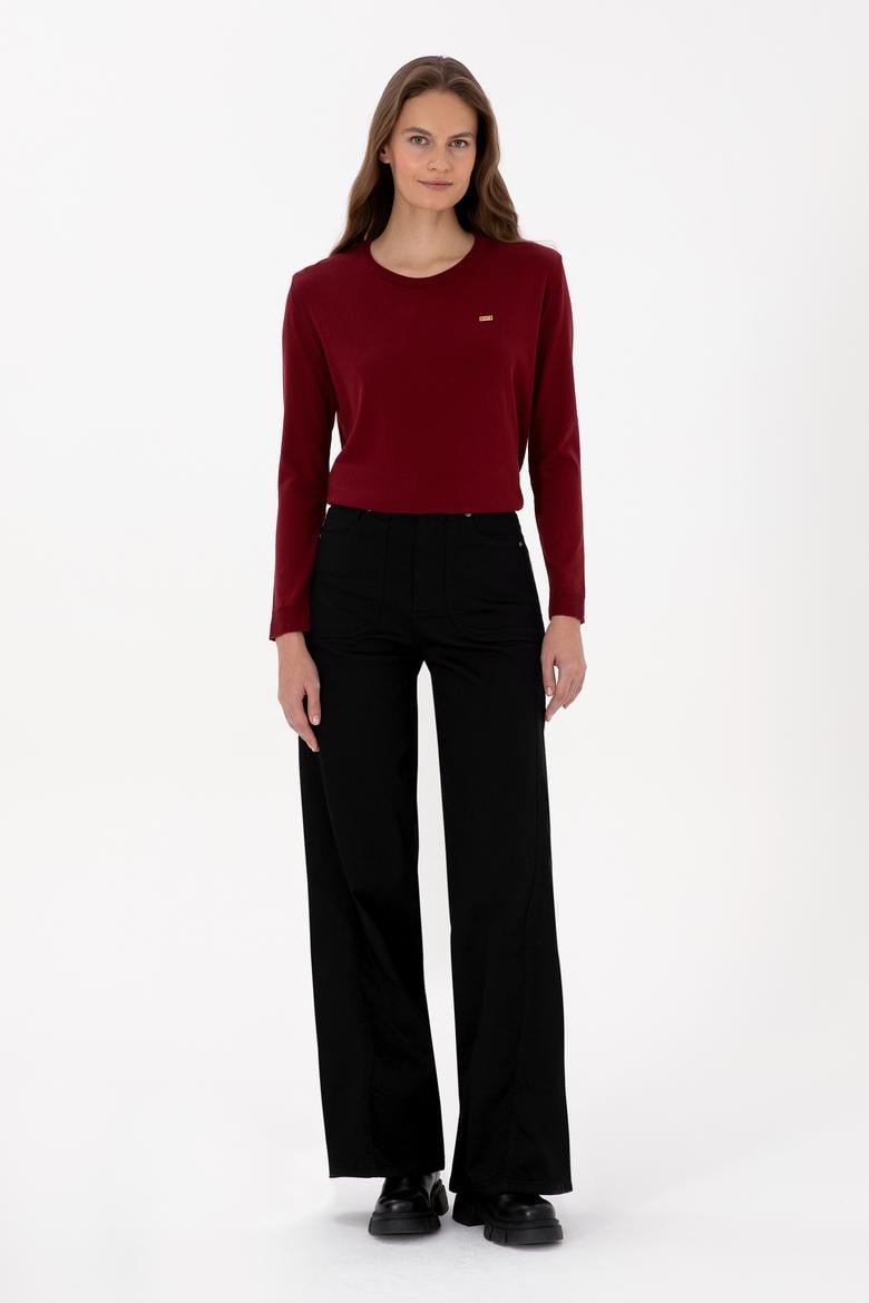 Kadın Bordo Bisiklet Yaka Basic Kazak - 50313579020