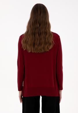 Kadın Bordo Bisiklet Yaka Basic Kazak - 50313579020