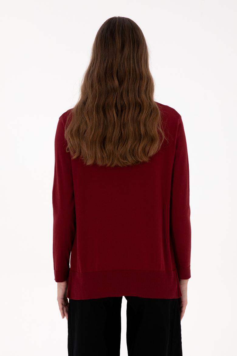 Kadın Bordo Bisiklet Yaka Basic Kazak - 50313579020