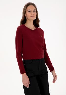 Kadın Bordo Bisiklet Yaka Basic Kazak - 50313579020