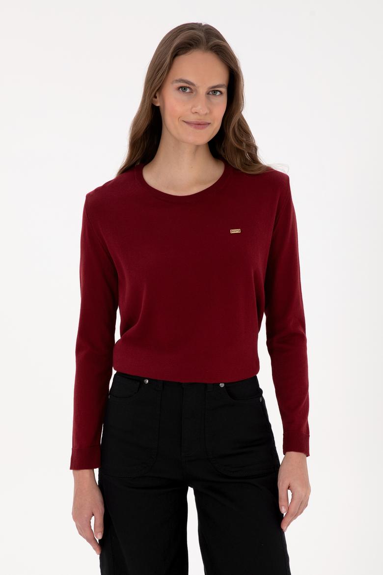 Kadın Bordo Bisiklet Yaka Basic Kazak - 50313579020