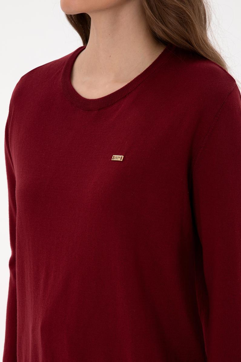 Kadın Bordo Bisiklet Yaka Basic Kazak