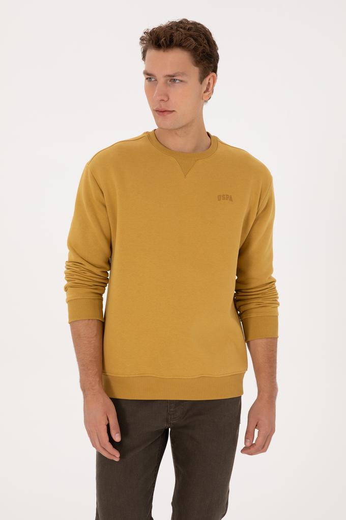 Erkek Comfort Fit Bisiklet Yaka Şardonlu Hardal Basic Sweatshirt