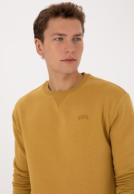 Erkek Comfort Fit Bisiklet Yaka Şardonlu Hardal Basic Sweatshirt - 50313757188