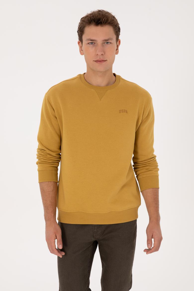 Erkek Comfort Fit Bisiklet Yaka Şardonlu Hardal Basic Sweatshirt - 50313757188