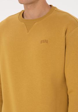 Erkek Comfort Fit Bisiklet Yaka Şardonlu Hardal Basic Sweatshirt - 50313757188