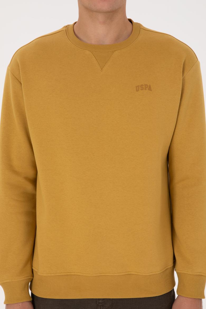 Erkek Comfort Fit Bisiklet Yaka Şardonlu Hardal Basic Sweatshirt - 50313757188