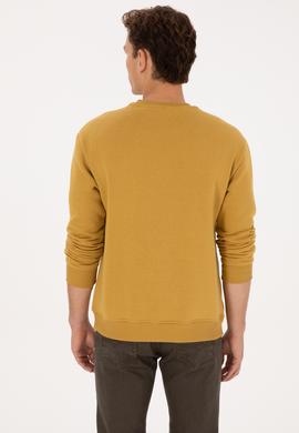Erkek Comfort Fit Bisiklet Yaka Şardonlu Hardal Basic Sweatshirt - 50313757188