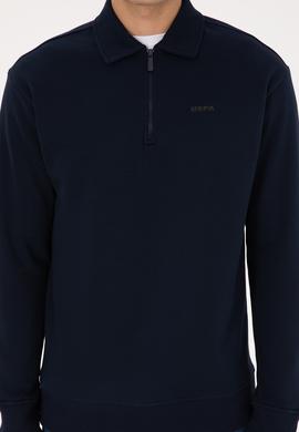 Erkek Regular Fit Yarım Fermuarlı Şardonlu Lacivert Basic Sweatshirt - 50313783016