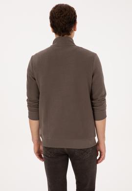Erkek Regular Fit Yarım Fermuarlı Vizon Basic Sweatshirt - 50313802071