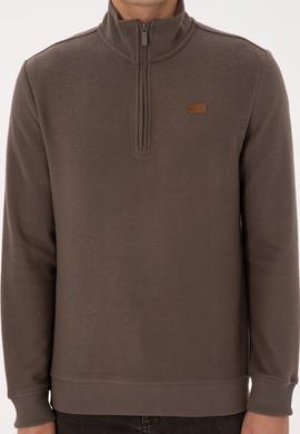 Erkek Regular Fit Yarım Fermuarlı Vizon Basic Sweatshirt - 50313802071
