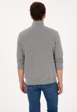 Erkek Regular Fit Yarım Fermuarlı Gri Melanj Basic Sweatshirt - 50313802003