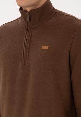 Erkek Regular Fit Yarım Fermuarlı Kahverengi Basic Sweatshirt - 50313802039