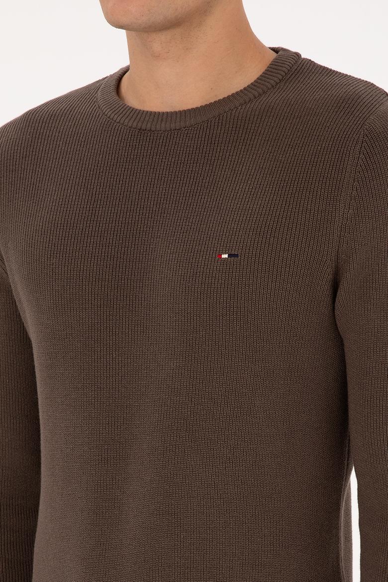 Erkek Slim Fit Bisiklet Yaka Vizon Basic Kazak - 50313667095