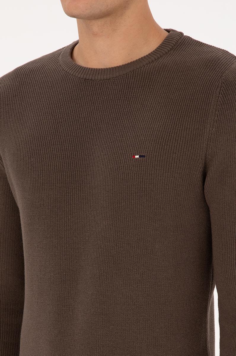 Erkek Slim Fit Bisiklet Yaka Vizon Basic Kazak