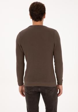 Erkek Slim Fit Bisiklet Yaka Vizon Basic Kazak - 50313667095