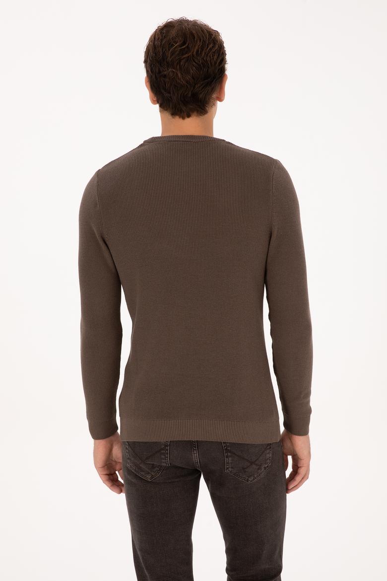 Erkek Slim Fit Bisiklet Yaka Vizon Basic Kazak - 50313667095