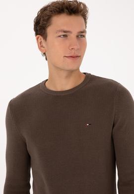 Erkek Slim Fit Bisiklet Yaka Vizon Basic Kazak - 50313667095