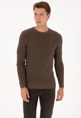Erkek Slim Fit Bisiklet Yaka Vizon Basic Kazak - 50313667095