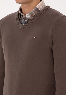 Erkek Slim Fit V Yaka Vizon Basic Kazak - 50313668078