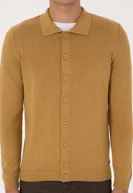 Erkek Hardal Basic Triko Hırka - 50313690098