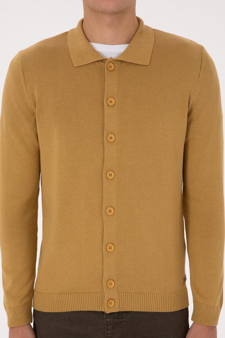 Erkek Hardal Basic Triko Hırka - 50313690098