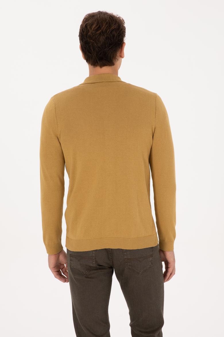 Erkek Hardal Basic Triko Hırka - 50313690098