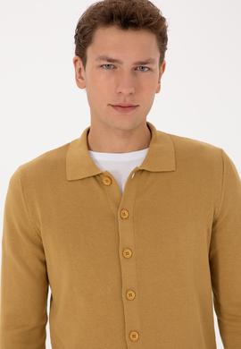 Erkek Hardal Basic Triko Hırka - 50313690098