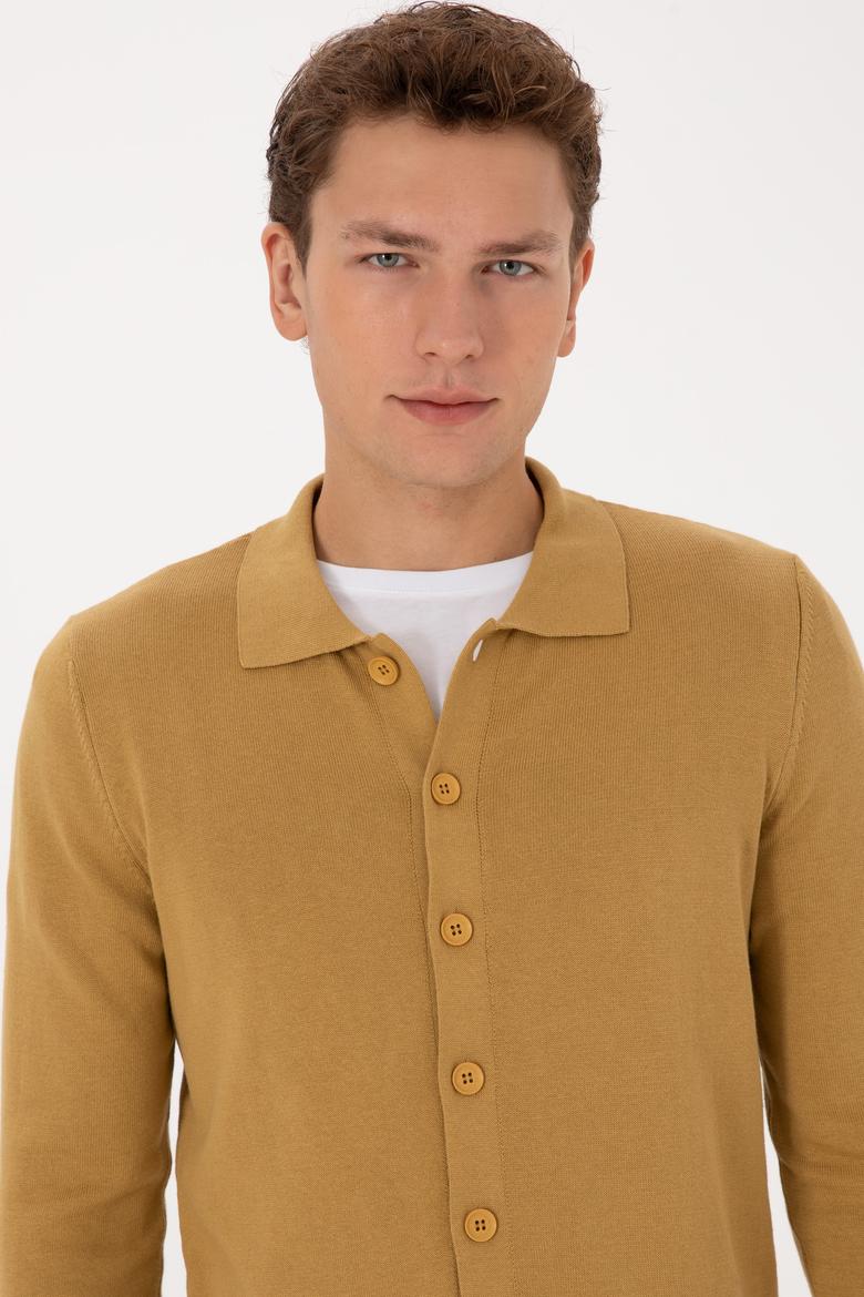 Erkek Hardal Basic Triko Hırka - 50313690098