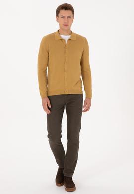 Erkek Hardal Basic Triko Hırka - 50313690098