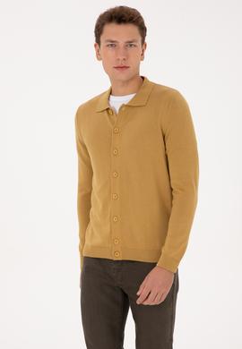 Erkek Hardal Basic Triko Hırka - 50313690098