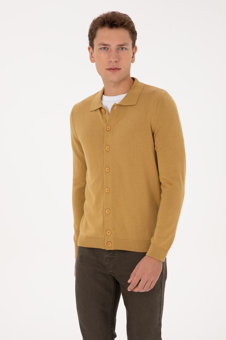 Erkek Hardal Basic Triko Hırka - 50313690098