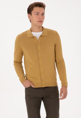 Erkek Hardal Basic Triko Hırka - 50313690098