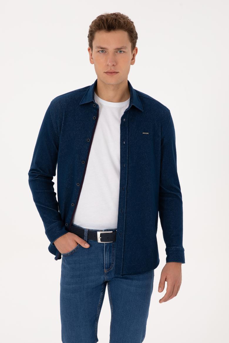 Erkek Lacivert Örme Gömlek