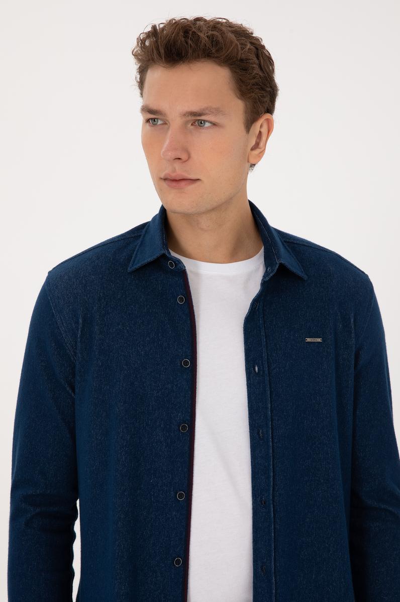 Erkek Lacivert Örme Gömlek
