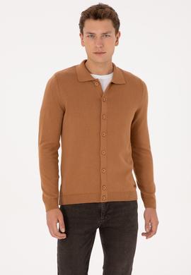 Erkek Camel Basic Triko Hırka - 50313690067