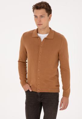 Erkek Camel Basic Triko Hırka - 50313690067