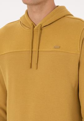 Erkek Regular Fit Kapüşonlu Petek Dokulu Hardal Sweatshirt - 50315526007