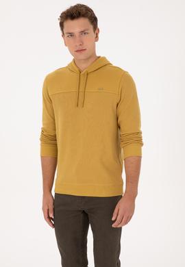 Erkek Regular Fit Kapüşonlu Petek Dokulu Hardal Sweatshirt - 50315526007